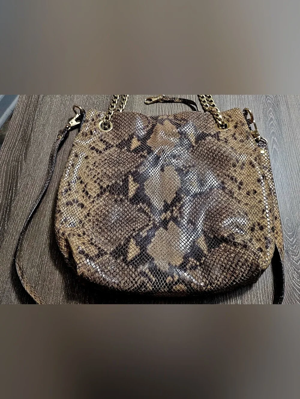 Authentic Michael Kors Snakeskin Shoulder Purse With Gold Chain Straps
